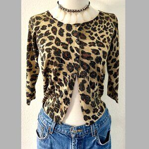 Y2K Vintage Animal Leopard print Lame sequin cardigan sweater size S